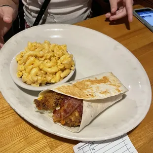 Chicken wrap with mac n cheese