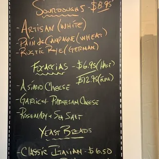 a menu on a blackboard