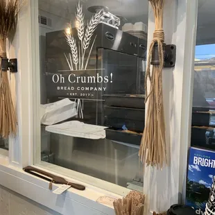 a view of a bakery window