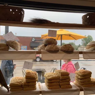a display of bread and pastries