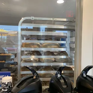 a display of crumbs in a bakery