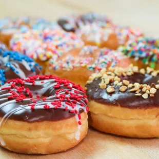 a variety of different flavored donuts