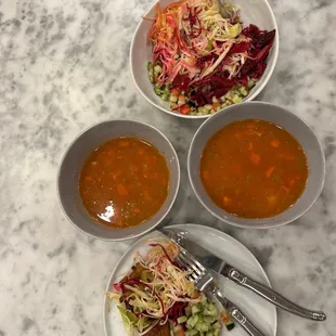 Delicious chicken vegetable and chicken Shawarma and Israeli salad.