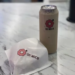 Coffee milk tea and fruity pebble donut
