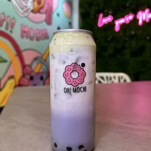 Matcha foam in my taro almond milk boba tea