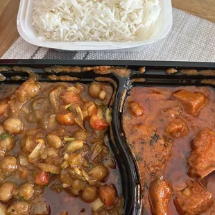 2 Curry Bowl (Mix Meat &amp; Veg) - Chana Masala (Left) and Butter Chicken (Right)