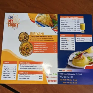 the menu for the restaurant