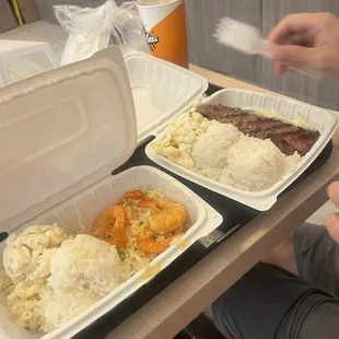Garlic shrimp and steak.