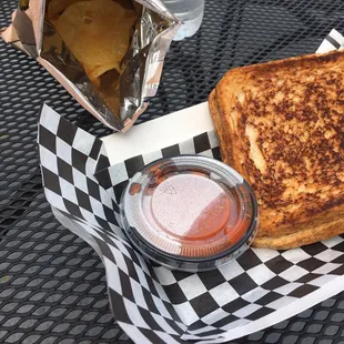 Classic on wheat with chips &amp; tomato soup dipping sauce