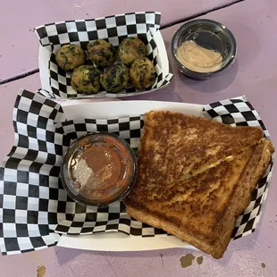 Classic grilled cheese and spinach balls