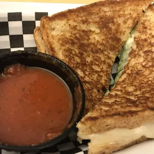 Grilled swiss mozzarella with spinach artichoke and tomato soup dipper - National Grilled Cheese Sandwich Day