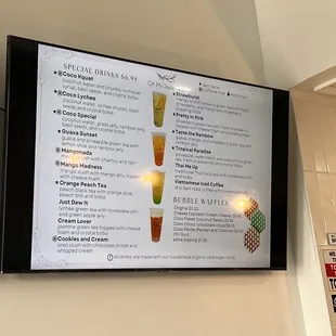 a menu on the wall