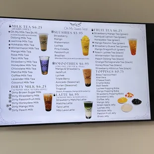 a menu on the wall
