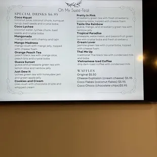 Special drinks Menu