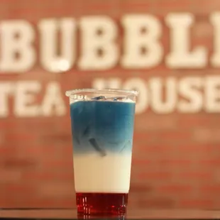 a red, white and blue drink