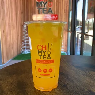 Mango Passion Lemonade with peach boba