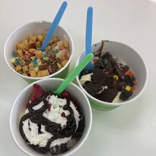 two bowls of ice cream and cereal