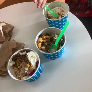 three bowls of ice cream