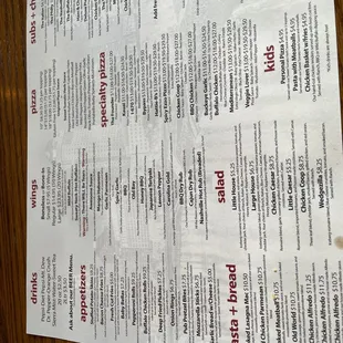 The menu...I ate my entire pizza , then thought about posting a review, sorry .