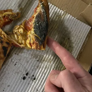 Burnt pizza covered up with parm Cheese Pizza (14" Pizza)