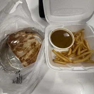 Chicken, fries and beans