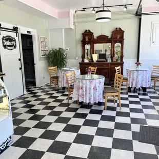 a black and white checkered floor