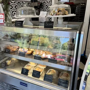 a display of pastries in a bakery