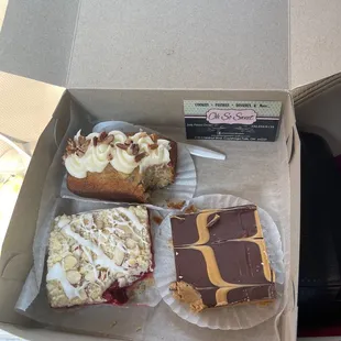 Hummingbird Cake, Peanut Butter Bar, Cherry Almond Bar
