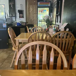 a table and chairs in a restaurant