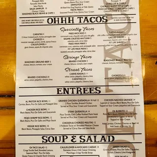 Chips and salsa for $4, ground beef gringo taco for $3, and chorizo specialty taco for $4 were our choices.