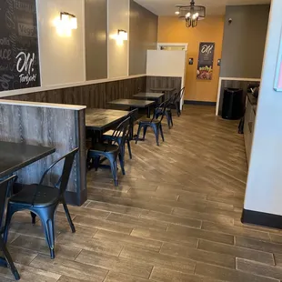 tables and chairs in a restaurant