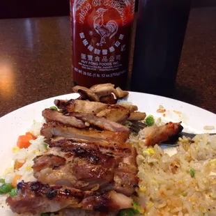 Fried rice and teriyaki chicken, this is half of hat I got for $8!