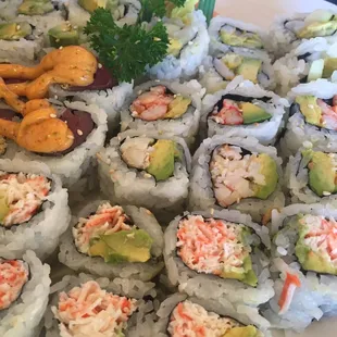 California rolls, spicy tuna and avocado &amp; cucumber