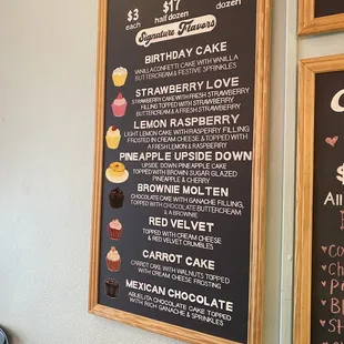 Cupcake menu