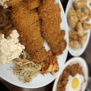 Chicken katsu plate, side order mandoo, Kimchee fried rice