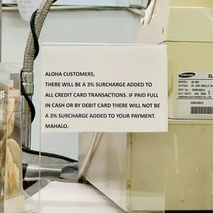 3% surcharges on credit card transactions
