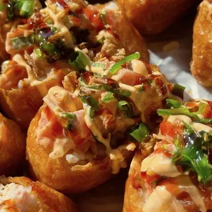 a close up of a plate of appetizers