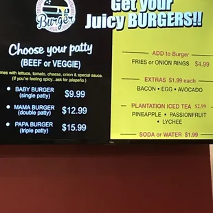 Current menu as of 11/6/20