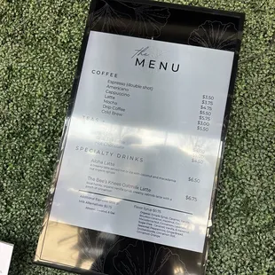 a menu on a table