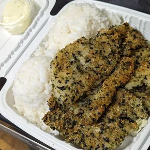 Furikake fish with slices cut quite thin !