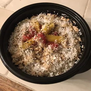 Acai bowl with hemp hearts and honey added