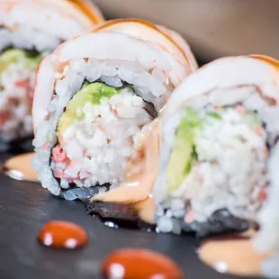a close up of a sushi roll