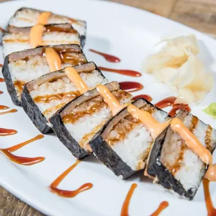 a plate of food with sauce on it