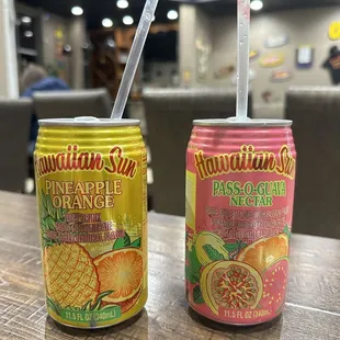 Two flavors out of a large selection of Hawaiian Sun drinks to choose from.