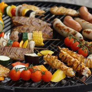 a variety of grilled food