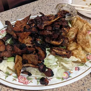 Meat Platter - spicy pork (dry and not spicy), galbi, pork mandu