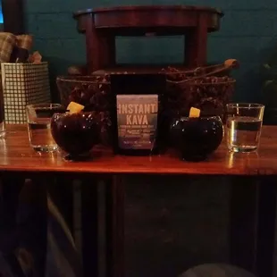 2 single kraken and a bag of instant Kava for us to take home and make ourselves.