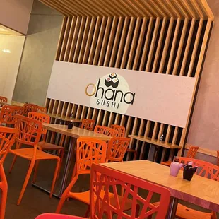 tables and chairs in a restaurant