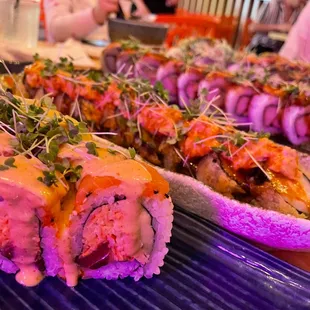 a variety of sushi rolls