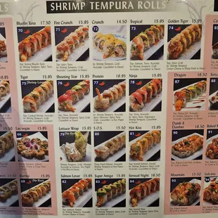 menu, sushi and sashimi